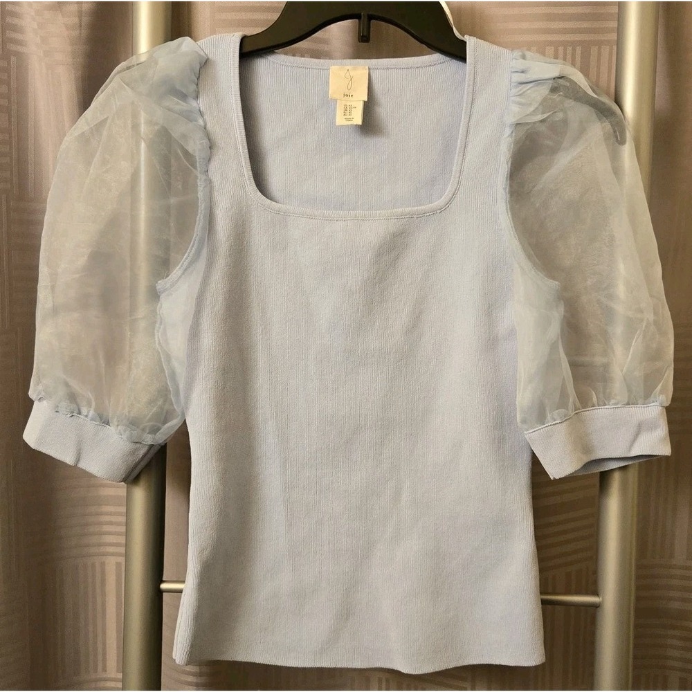 Joie Light Blue Sheer Puff Sleeves Womens Tunic Blouse X-Small Fairy Whimsical - Picture 2 of 5